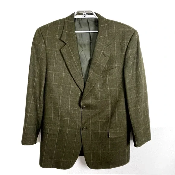 Valentino Wool Cashmere Blazer 44L Brown Windowpane Check Sport Coat Italy - Picture 1 of 9
